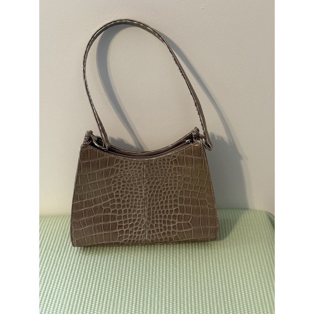 Liz Claiborne Shoulder Bag Brown Crocodile EmbossFaux Leather Zip Purse Classic‎